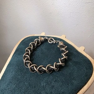 MICHAEL DAWKINS STERLING SILVER WOVEN LINK LEATHER BRACELET UNISEX 7.5” - Picture 1 of 11