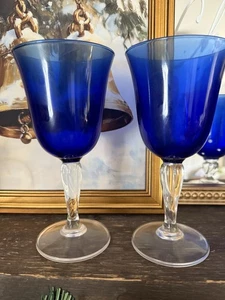 CRISTAL D’ARQUES CASUAL SETTING SAPPHIRE BLUE COBALT WINE GLASSES LOT OF 2 - Picture 1 of 1