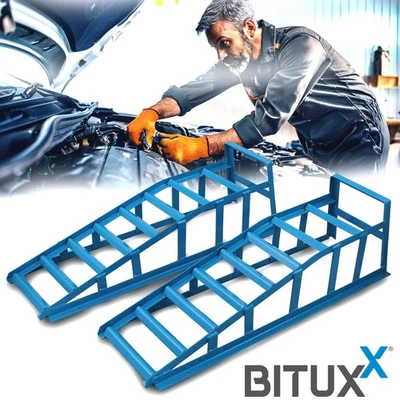 Wartungsrampen Auffahrrampe Böcke für Auto KFZ 225mm breit 1,5T Blau 2x Bituxx® - Bild 1 von 4