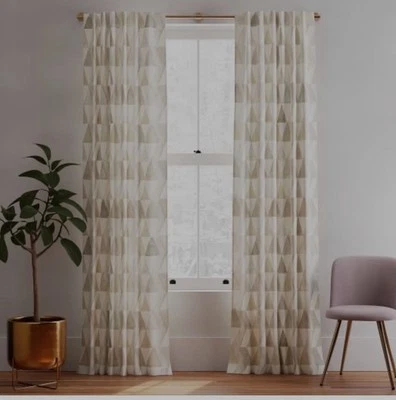 West Elm Cotton Canvas Zig Zag Reflection Curtain, 2 Panels, Platinum 48x96 - Image 1 of 4