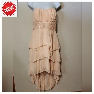 Nuevo con etiquetas Vestido Formal Deb Sin Tirantes Talla 14 Lentejuelas Dama de honor Baile de graduación Rosa En Capas A313 Foto 1 de 4