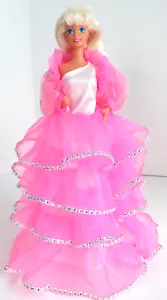 Barbie bambola rosa brillante abito vestito lungo ondulato capelli biondi scarpa glitter anni 90 vintage x - Foto 1 di 12