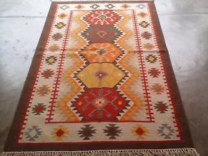 Tappeto di lana tessuto a mano 4x6 turco Kilim Dhurrie tappeto zona orientale afgano 4' x 6' - Foto 1 di 3