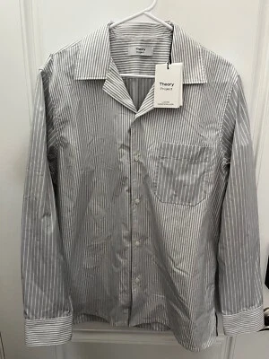 Camisa Theory Project By Lucas Ossendrijver Gris Multi Rayas Elegante Botón Grande Foto 1 de 4