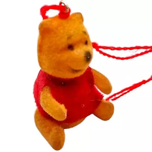 Vintage Miniature Winnie The Pooh Bear Flocked Ornament 1.5" Mini Tiny Cute - Picture 1 of 10