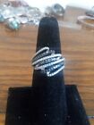 Black and White Diamond Ring Round 925 Sterling Silver Bypass Band Size 7
