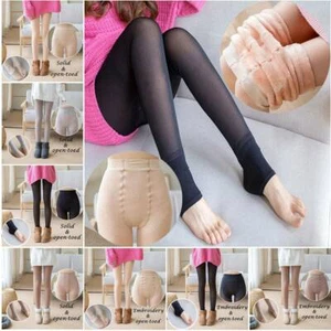 Women Winter Fleece Lined Warm Fake Transparent Stretch Thermal Leggings Pants - Picture 1 of 14