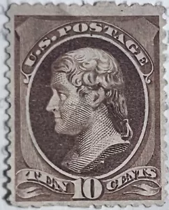 US #161 1873 JEFFERSON 10 CENTS (BROWN)  - NO GRILL- MINT NO GUM - Picture 1 of 2
