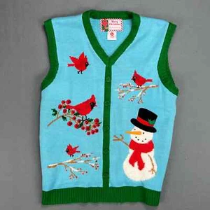Frohe Weihnachten Pullover Weste Damen L Schneemann Kardinal hässlich Weihnachten Omacore - Bild 1 von 6