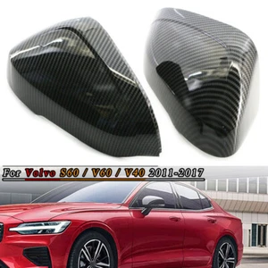 Pair Door Side Wing Mirror Cover Cap Carbon Fiber For 2012-18 Volvo S60 S80 V60 - Picture 1 of 9