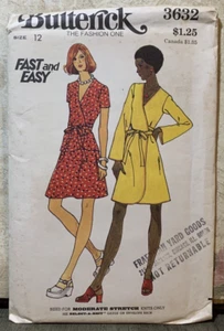 Wrap Dress Top Skirt Pattern Butterick 3632 1970's Hippie Chic 12/34 UNC Vintage - Picture 1 of 2