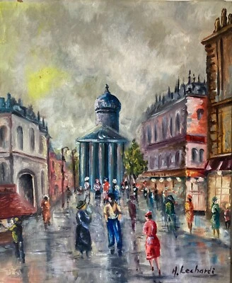 Ölbild Impressionniste Paysage Urbain Avec Personnes Bien Paris H Lechardi Signé - Photo 1/4