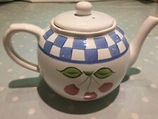 Large ceramic teapot, white, with handpainted design, from Portugal, 1.75litre
