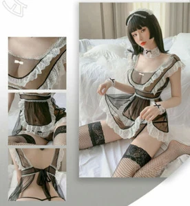 Sexy Women Lingerie Maid Dress Perspective Cosplay Lace Backless Nightwear Chic - Picture 1 of 7