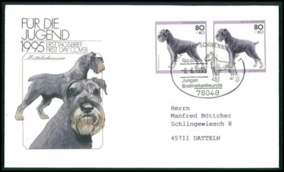 ALEMANIA FDC 1995 PERROS SCHNAUZER MEDIO PERRO CHIENS CANI PERROS SOBAKI PERROS fj08 Foto 1 de 2
