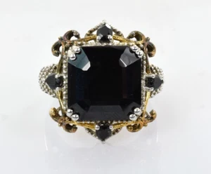 Large Onyx Ring in Sterling Silver (Gold Plated Accents) Size 10 - Picture 1 of 4
