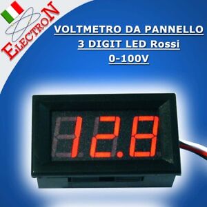 VOLTMETRO DIGITALE 3 DIGIT 0- 100V LED ROSSI 0,56"- tester MOTO AUTO CAMPER