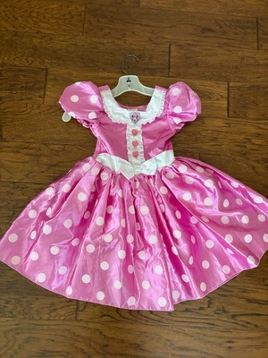 Disney Collection Girls Pink Minnie Mouse Dress Glitter Polka Dots 5/6 Satin Bow - Image 1 of 4