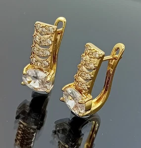 Atemberaubende italienische Ohrhänger 18 Karat Gold gefüllt simulierter Diamant 18 kt GF 20 mm - Bild 1 von 9