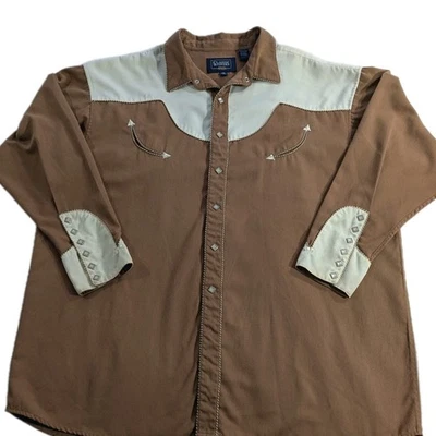 Clásico Western Cuadrado Perla A Presión Botones Marrón Sonrisa Bolsillos Para Hombre Talla 2XL  Foto 1 de 4