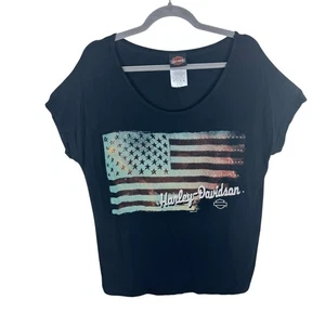Harley Davidson Black American Flag Black Hills USA Studded Short Sleeve Tee XL - Bild 1 von 6