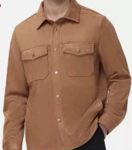 Frye Men's Faux Suede Shirt Jacket, Shacket, SNAP Closure, Toffee Size Large NEW - Picture 1 of 8