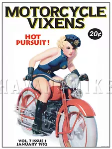 MOTORCYCLE VIXENS Art Photo Print Pinup Poster HARLEY DAVIDSON PULP PIN UP GIRL - Foto 1 di 2