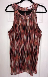 Calvin Klein Sleeveless Blouse Top Orange Brown Green 0X NWT - Picture 1 of 8