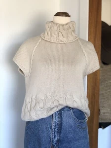 Angela Conti Pure Wool Cable Knit Short Sleeve Turtle Neck Knit Top Jumper Sz 10 - Picture 1 of 9