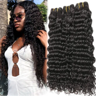 LIQUIDACIÓN 3 paquetes de extensiones de cabello humano virgen indio onda rizada profunda trama 300G Foto 1 de 4