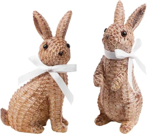 Easter Bunny Decor, Rattan Effect Resin Bunny Statue, Easter Table Decoration Sp - Picture 1 of 12