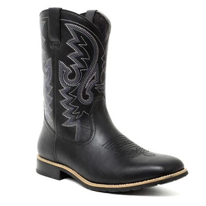 Botas vaqueras negras para hombre Western bordadas punta cuadrada - Imagen 1 de 10