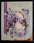 Vtg 40's Mother’s Day Wife Greeting Card Ribbon Padding Foil Irises Unused