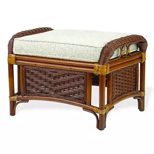 Alexa Ottoman Dark Walnut with Cushion Natural Rattan Wicker Handmade Design - Picture 1 of 8