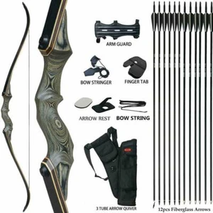 50lb Archery 60" Takedown Recurve Bow 12PCS ARROWS Set Right Hand Adult Hunting - Picture 1 of 7