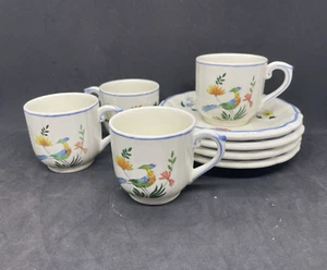 Gien Oiseau de Paradis Demitasse Cup & Saucer Sets, Four Sets - Picture 1 of 13