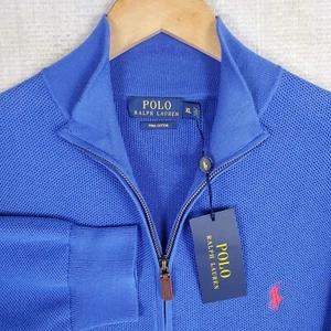 POLO RALPH LAUREN New $125 Size XL Pique Cotton Mens 1/4 Zip Pullover Blue Golf - Picture 1 of 16