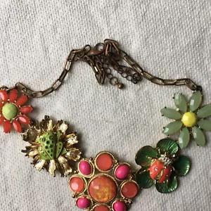 Vintage Goldtone Necklace Flowers Frog Ladybug Red Green Costume Jewelry Cute! - Picture 1 of 6
