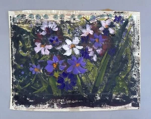 Flores violetas, pintura sobre papel, técnica mixta, siglo XX - Imagen 1 de 6