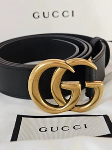 Authentic Skinny Womens Gucci Belt Small Gold GG Sz 90cm - Picture 1 of 19