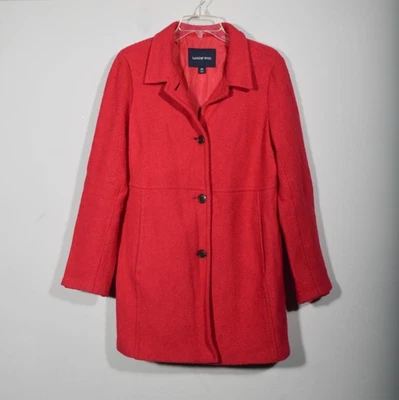 Chaqueta Larga de Invierno Lands' End Mezcla de Lana Rojo Frambuesa Abotonada Talla 10T Foto 1 de 4