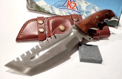 Cuchillo rastreador K2 táctico marrón madera tanto Sawback mosaico pin funda de cuero Foto 1 de 4