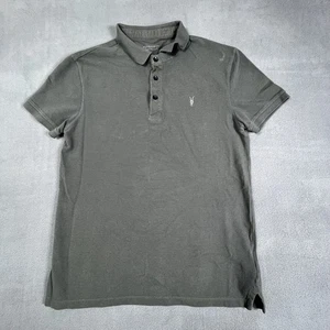 AllSaints Polo Shirt Mens Small Gray Cotton Slim Fit Embroidered Logo Casual Tee - Picture 1 of 12