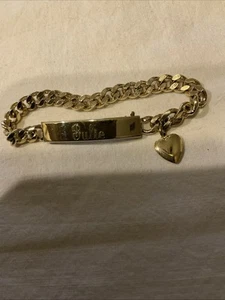 Vintage Speidel ID Armband mit Herz Charm goldfarben JULIE 8" lang siehe Beschreibung - Bild 1 von 6