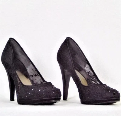 NINE WEST WOMEN'S BLACK EMBELLISHED MESH HEEL PUMP BLACK SIZE 9 M - Image 1 of 4