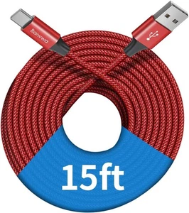 15 Feet USB Type C Charger Cable Extra Long Cord Smartphone Android Phone Tablet - Picture 1 of 34