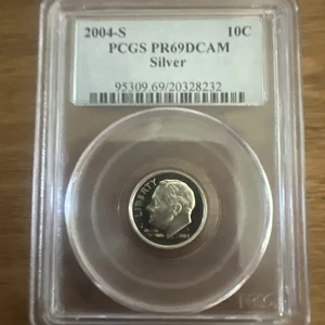2004-S Roosevelt Dime PCGS PR69DCAM Silver - Picture 1 of 2