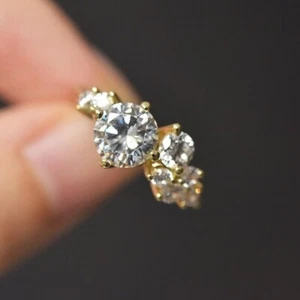 2.50Ct Round Cut Lab Created Women's Unique Engagement Ring 14K Yellow Gold Over - Picture 1 of 4