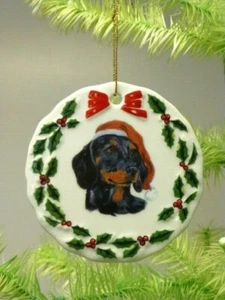 Dachshund 3 1/2" Rd. Reversible Color Porcelain "Merry Christmas" Ornament, USA - Picture 1 of 3
