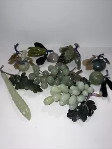 Vintage Jade Stein Obst Set - Trauben, Apfel, Pflaume, Kirschen, Gurke, 10 Teile - Bild 1 von 22